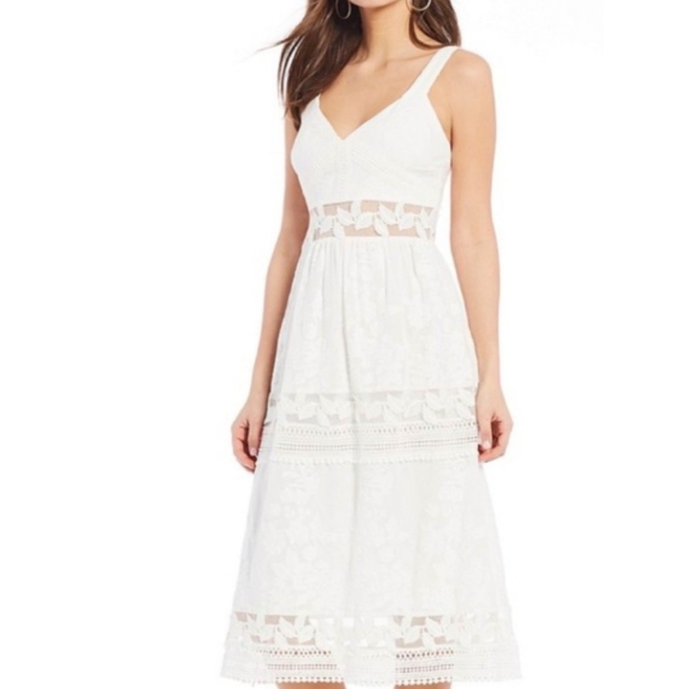 Chelsea & Violet White Lace Midi Dress Bridal Shower Engagement Cottagecore 10